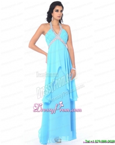 Cheap Halter Top Long Dama Dresses with Beading and Ruffles