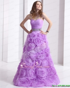 Cheap Lilac Sweetheart Prom Dresses with Rolling Flowers and Sequins