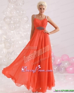 Clearance 2015 Empire Orange Prom Dress with Beading and Ruching