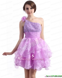 Clearance One Shoulder Lilac Prom Dresses with Beading and Hand Made Flower