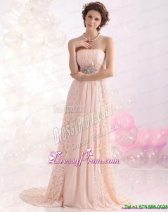 Designer Strapless Sequins and Lace Prom Dress with Brush Train