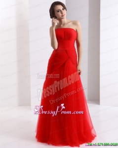 Plus Size Strapless Floor Length Ruching Prom Dress in Red