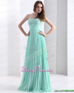 Simple 2015 Brush Train Apple Green Prom Dress with Beading and Pleats