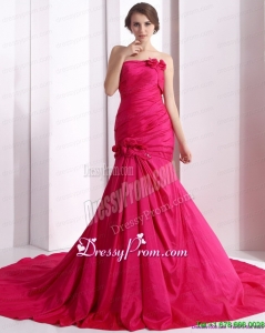 Fashionable 2015 Prom Dress with Hand Made Flowers and Ruching