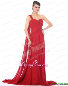Fashionable 2015 Romantic Beading and Ruching Prom Dress with Watteau Train