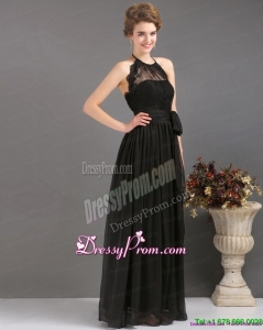 On Sale 2015 Halter Top Sash Prom Dress in Black