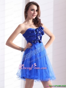 On Sale 2015 One Shoulder Prom Dresses with Beading and Hand Made Flowers