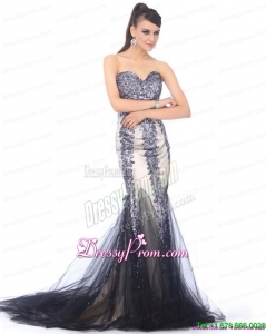 On Sale 2015 Sweetheart Mermaid Prom Dress with Beading and Brush Train