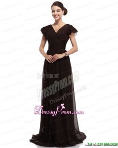 Plus Size Cap Sleeves and Brush Train 2015 Prom Dress in Black