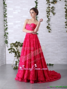 Vintage Exclusive Brush Train 2015 Prom Dress with Ruching and Beading