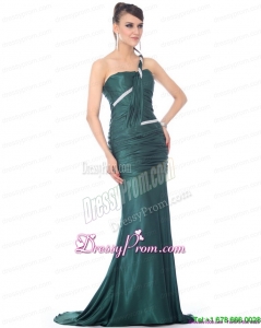 2015 On Sale One Shoulde Prom Dress with Ruching and Brush Train