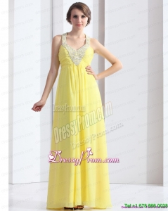Unique 2015 Cheap Halter Top Yellow Prom Dress with Floor Length