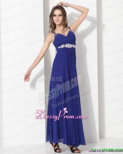 2015 High End Ankle Length Blue Prom Dress with Beading