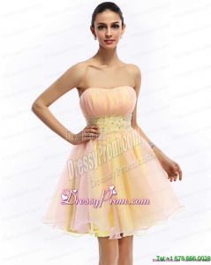 2015 High End Strapless Multi Color Prom Dress with Beading and Ruching