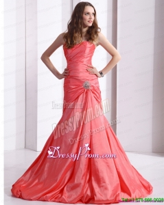 High End Ruching and Beading Prom Dress with Brush Train