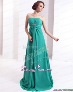 Unique Affordable 2015 Strapless Brush Train Prom Dress with Beading and Ruching