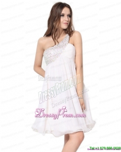 Unique Free and Easy One Shoulder Beading Prom Dress in White