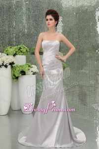A-line Strapless Sashes and Beadings Silver Prom Dress