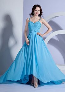 Beading and Ruches Accent Straps Prom Cocktail Dress of Floor Length