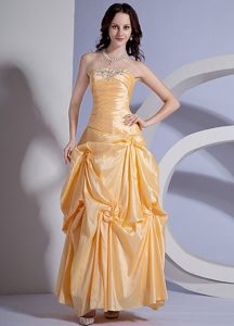 Strapless Ankle-length Pick Ups Yellow Prom Dress for Ladies