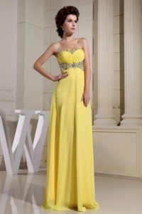 Empire Zipper-up Beaded Ruched Floor-length Prom Dress Yellow