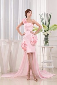 2013 Pretty Asymmetrical One Shoulder Prom Dress Hand Made Flowers