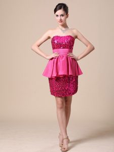 Stunning Strapless Prom Gown Dress Sequins with Peplums Mini-length