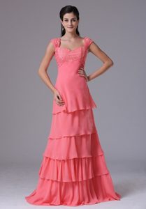 Pretty Ruffled Layers Prom Celebrity Dress Beaded Square Floor-length