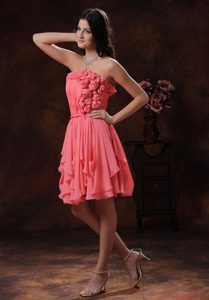 2013 Watermelon Flowers Decorated Chiffon Short Prom Dress