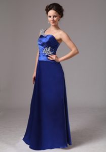 Royal Blue Beaded One Shoulder Evening Prom Dress For Custom Made