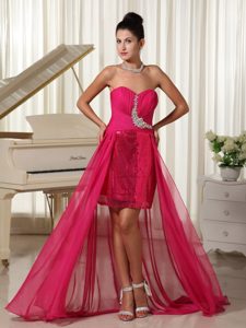 High-low Custom Made Prom Dress Beading Coral Red With Sequin