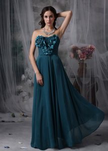 Pretty Peacock Green Prom Dress Chiffon Hand Made Flowers