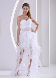 Unique Sweetheart White Prom Dress with Asymmetrical Hem