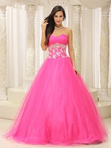 A-line Sweetheart Hot Pink Prom Celebrity Dress with Appliques