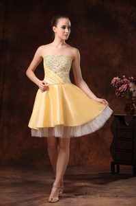 Gold Taffeta and Tulle Prom Theme Dresses with Ruches and Beading