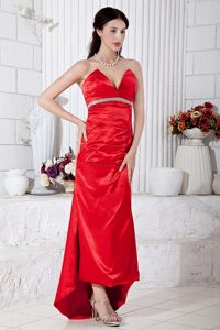 Red V-neck High-low Beading Prom Theme Dresses in Lancaster CA