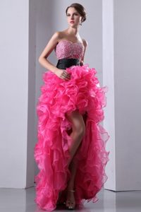 Sexy with Slit Hot Pink Ruffled Layers Prom Dress with Sash