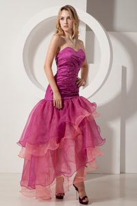 Fuchsia Asymmetrical Sweetheart Prom Theme Dresses with Beading