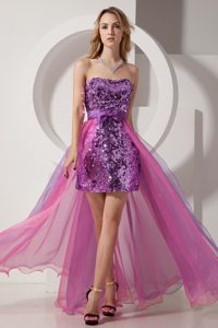 Purple and Pink Banded Waist Prom Dress High-low 2014