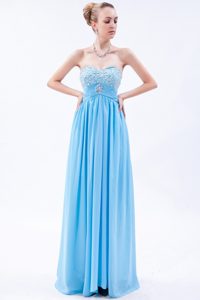 Beaded Sweetheart Floor Length Chiffon Prom Theme Dress in Baby Blue
