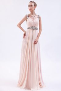 Pink Empire Chiffon Prom Theme Dresses with Beading and Ruches