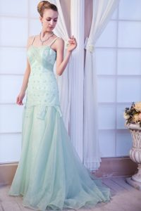 Beading Apple Green Prom Theme Dress with Spaghetti Straps 2014