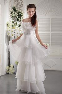 Beading and Ruffled Layers Accent White Organza Prom Theme Dress