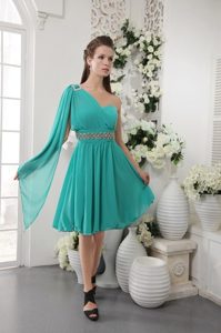 Turquoise Empire One Shoulder Prom Theme Dresses with Beading