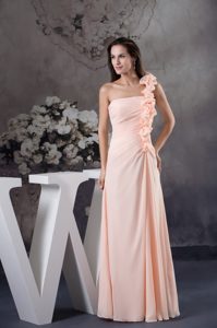 Ruffled One Shoulder Light Pink Prom Cocktail Dress with Ruches