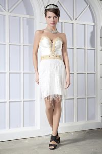 Mini-length Beaded Prom Dress in White for Custom Made
