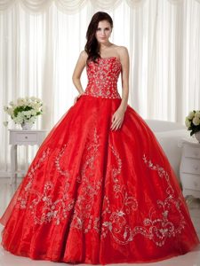 Red Sweet 15 Dresses Beaded Embroidery with Zipper up Back in Recife