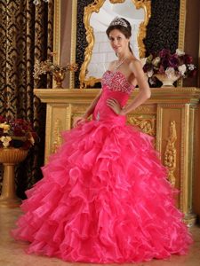 Pink Ball Gown Sweetheart Beading Quinceanera Dress with Ruffles
