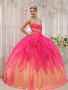Beading Hot Pink Ball Gown Strapless Organza Quinceanera Dress