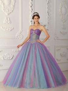 Sweetheart Ball Gown Tulle Beading Quinceanera Dress in Multi -color